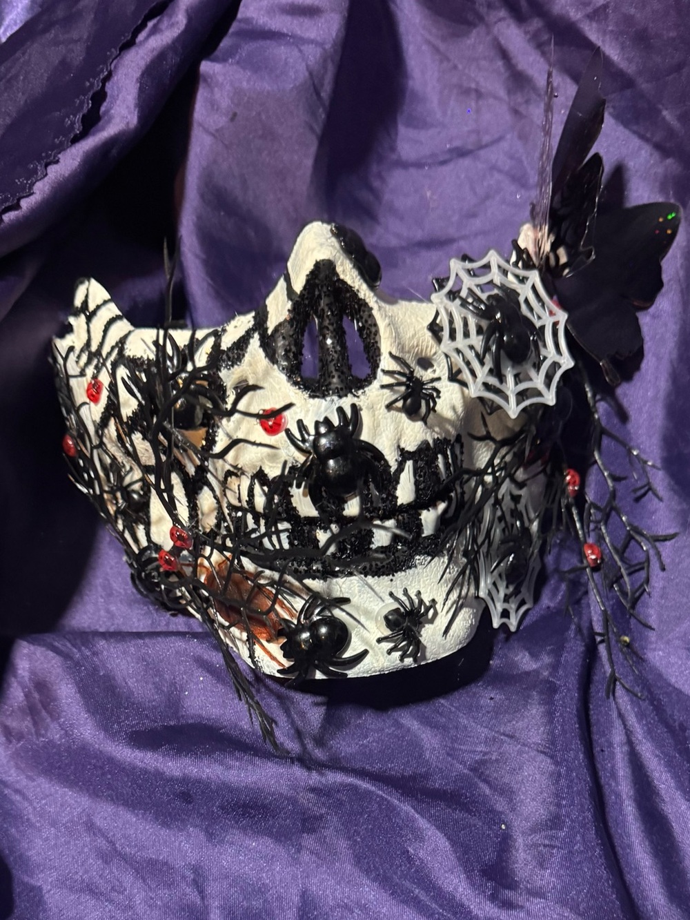 White Spiderweb Halloween Mask with Black Accents